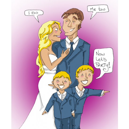 commission  piece by Mad Jessie illustration of family wedding 